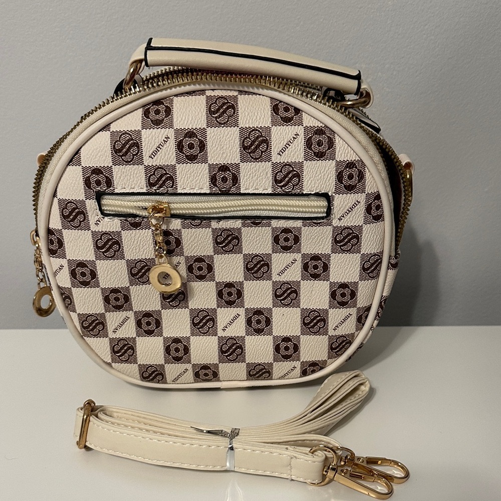 Stylish Cream and Brown Checkered Women's Bag